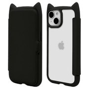8350IP361BHPBK [iPhone 15/14/13用 猫耳手帳型ハイブリッドケース 猫耳 猫 衝撃吸収 TPU＋PC ブラック]