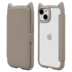 8351IP361BHPTA [iPhone 15/14/13用 猫耳手帳型ハイブリッドケース 猫耳 猫 衝撃吸収 TPU＋PC トープ]