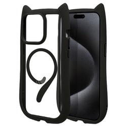 8394IP367PHPMBK [iPhone 15 Pro Max用 ハイブリッドケース MagSafe対応 猫耳 耐衝撃吸収 MIL規格 ワイヤレス充電対応 ブラック]