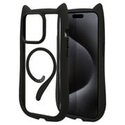 8394IP367PHPMBK [iPhone 15 Pro Max用 ハイブリッドケース MagSafe対応 猫耳 耐衝撃吸収 MIL規格 ワイヤレス充電対応 ブラック]