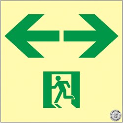 068020 [緑十字 中輝度蓄光避難誘導ステッカー標識 ←非常口→ 200×200mm 消防認定品]