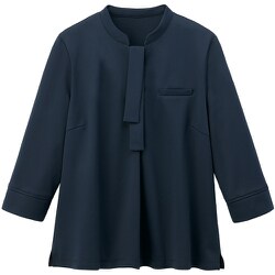 GCSL-2404-K3-4L [GROW 【防透け・防汚】レディース 七分袖カットソー【セリーン・ニット】ネイビー 4L]