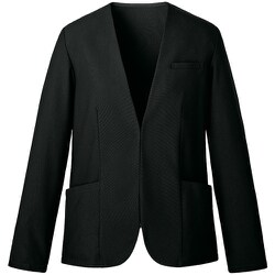 GJAL-2401-B9-13 [GROW 【お手入れラク】レディース ノーカラージャケット 【リサイクル・ニット】ブラック 13号]