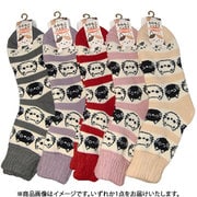 725 [超厚手裏起毛ソックスクルー丈 ボーダー白黒猫 22～25cm 1足]