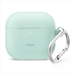 AirPods 4用 シリコンカバーケース カラビナ付き 耐衝撃 ワイヤレス充電/MagSafe対応 SILICONE HANG CASE ミント EL_AP4CSSCN2_MT