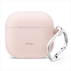 AirPods 4用 シリコンカバーケース カラビナ付き 耐衝撃 ワイヤレス充電/MagSafe対応 SILICONE HANG CASE サンドピンク EL_AP4CSSCN2_PK