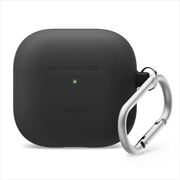 AirPods 4用 シリコンカバーケース カラビナ付き 耐衝撃 ワイヤレス充電/MagSafe対応 SILICONE HANG CASE ブラック EL_AP4CSSCN2_BK