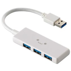 USBハブ USB3.2 Gen1 USB-A×3 バスパワー コンパクト 薄型 ケーブル長10cm しろちゃん（ホワイト×ブラック） U3H-H030XWF