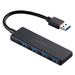 USBハブ USB3.2 Gen1 USB-A×4 バスパワー コンパクト 薄型 ケーブル長10cm ブラック U3H-H040XBK