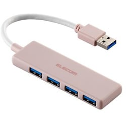 USBハブ USB3.2 Gen1 USB-A×4 バスパワー コンパクト 薄型 ケーブル長10cm ピンク U3H-H040XPN