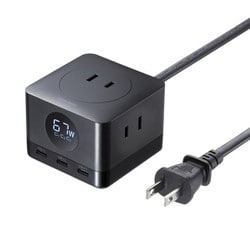 電源タップ USB Type-C×3ポート付 PD67W GaN窒化ガリウム 電源コード2m 3個口 2P ブラック TAP-B111C3BK