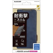 PM-S244PLFYNV [AQUOS sense9 SH-53E ケース レザー カバー 手帳型 マグネット フラップ 衝撃吸収 ストラップホール付 スタンド機能付 ネイビー]