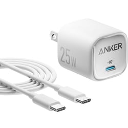 USB急速充電器 Anker Charger 25W USB PD（パワーデリバリー）対応 25W USB-C端子ケーブル付き（1.5m） 折りたたみ式プラグ ホワイト B2656121