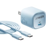 USB急速充電器 Anker Charger 25W USB PD(パワーデリバリー)対応 25W USB-C端子ケーブル付き(1.5m) 折りたたみ式プラグ ブルー B2656131