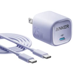 USB急速充電器 Anker Charger 25W USB PD（パワーデリバリー）対応 25W USB-C端子ケーブル付き（1.5m） 折りたたみ式プラグ パープル B26561Q1