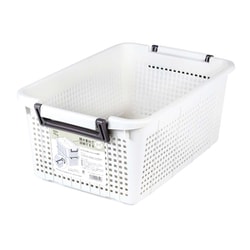 重ね 収納 バスケット M 深型 取っ手付き 通気性が良い ライトグレー 幅28×奥行43×高さ17.5cm 日本製 F26603