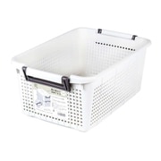 F26603 [重ね 収納 バスケット M 深型 取っ手付き 通気性が良い ライトグレー 幅28×奥行43×高さ17.5cm 日本製]