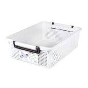 重ね 収納 バスケット LS 浅型 取っ手付き 通気性が良い ライトグレー 幅37.6×奥行54×高さ16cm 日本製 F35002