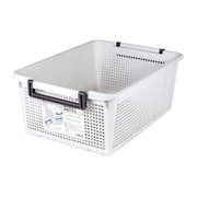 F35102 [重ね 収納 バスケット L 深型 取っ手付き 通気性が良い ライトグレー 幅37.6×奥行54×高さ21cm 日本製]