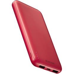 モバイルバッテリー 10000mAh 大容量 薄型 入力（ USB Type-C ×1 micro-B ×1） 出力（ USB Type-C ×1 USB-A ×2） PSE適合 【 iPhone Android スマホ タブレット 等対応 】 ケーブル付属 バッテリー レッド DE-C66-10000RD