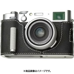 富士フィルム X100VI用 本革ケース クラシック メタルグリップ付 ブラック/ホワイトステッチ PTBD007