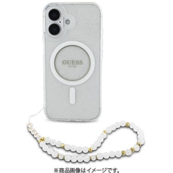 GUHMP16SHGCRELST [iPhone 16用 ケース TPU バックカバー フチ高設計 パールストラップ付 Magsafe充電対応 クリア]