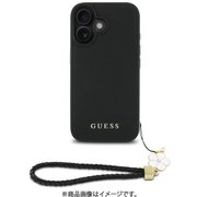GUHMP16SPGCSFLWK [iPhone 16用 ケース TPU バックカバー フチ高設計 フラワーチャーム＆編みこみストラップ付 Magsafe充電対応 ブラック]