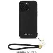 GUHMP16LPGCSFLWK [iPhone 16 Pro用 ケース TPU バックカバー フチ高設計 フラワーチャーム＆編みこみストラップ付 Magsafe充電対応 ブラック]