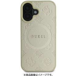 GUHMP16SPSAPSMED [iPhone 16用 ケース バックカバー サフィアーノ レザー、ピオニー ホット スタンプ パターン＆クラシック ロゴ フチ高設計 Magsafe充電対応]