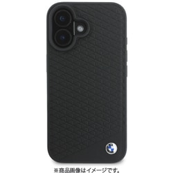 BMHMP16S23RDDK [iPhone 16用 ケース 本革 バックカバー ダイヤモンドパターンとメタルロゴ の高級感あるデザイン Magsafe充電対応 ブラック]