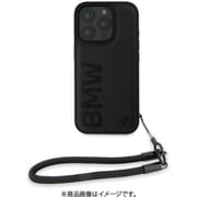 BMHCP16L23RMRLK [iPhone 16 Pro用 ケース 本革 バックカバー BMWのビックロゴを配置しインパクトのあるデザイン 太紐ストラップ付 ブラック]