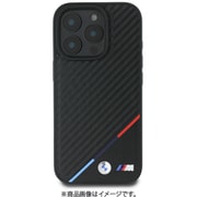BMHMP16X23PUDTK [iPhone 16 Pro MAX用 ケース バックカバー カーボン＆トリコロール ストライプ、メタル ロゴがかっこ良いデザイン Magsafe充電対応 ブラック]