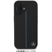 MEHMP16S23RURBK [iPhone 16用 ケース 本革 バックカバー 高級感ある本革を使用 ケース し背面中央にブルーストライプをデザイン Magsafe充電対応 ブラック/フブルーライン]