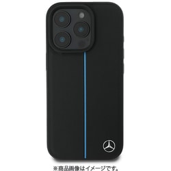 MEHMP16X23RURBK [iPhone 16 Pro MAX用 ケース 本革 バックカバー 高級感ある本革を使用 ケース し背面中央にブルーストライプをデザイン Magsafe充電対応 ブラック/フブルーライン]
