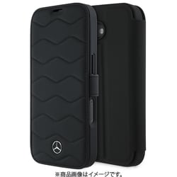 MEBKP16S23RWRSK [iPhone 16用 手帳型ケース 本革 高級感ある本革を使用 ケース し波型なデザインと背面中央下部にメタルロゴ カード収納ポケット付 スタンド機能搭載 ブラック]