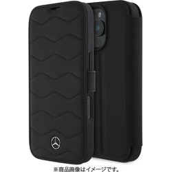MEBKP16L23RWRSK [iPhone 16 Pro用 手帳型ケース 本革 高級感ある本革を使用 ケース し波型なデザインと背面中央下部にメタルロゴ カード収納ポケット付 スタンド機能搭載ブラック]