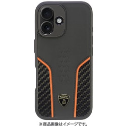 LB-TPUPCMIP16-HU/D21-OE [iPhone 16用 ケース 高級 本革＆カーボン バックカバー Magsafe充電対応 オレンジライン]