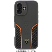 LB-TPUPCMIP16-HU/D21-OE [iPhone 16用 ケース 高級 本革＆カーボン バックカバー Magsafe充電対応 オレンジライン]