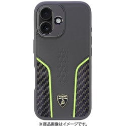 LB-TPUPCMIP16-HU/D21-GN [iPhone 16用 ケース 高級 本革＆カーボン バックカバー Magsafe充電対応 グリーンライン]