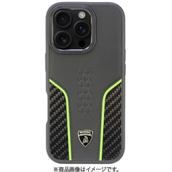 LB-TPUPCMIP16P-HU/D21-GN [iPhone 16 Pro用 ケース 高級 本革＆カーボン バックカバー Magsafe充電対応 グリーンライン]
