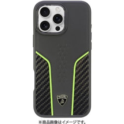 LB-TPUPCMIP16PM-HU/D21-GN [iPhone 16 Pro MAX用 ケース 高級 本革＆カーボン バックカバー Magsafe充電対応 グリーンライン]