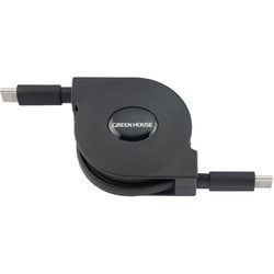 100W対応 USB2.0巻取式ケーブル USB Type-C（オス）-USB Type-C（オス） 充電/データ転送ケーブル 1.0m ブラック GH-UMCC100-BK