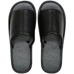 レザー調外縫いスリッパ M 24.0～25.5cm BLACK