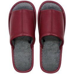 レザー調外縫いスリッパ M 24.0～25.5cm WINE