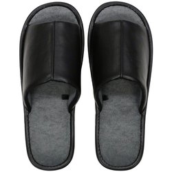 レザー調外縫いスリッパ L 26.0～27.5cm BLACK