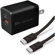 ヨドバシカメラオリジナル USB急速充電器 USB PD(パワーデリバリー)対応 30W USB-C×1/USB-A×1 USB-端子ケーブル付き(1.5m) PD-PPS やわらかケーブル 折り畳みプラグ ブラック YDC-ACUC30PQSKC150BK