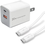 ヨドバシカメラオリジナル USB急速充電器 USB PD(パワーデリバリー)対応 20W USB-C×1/USB-A×1 USB-端子ケーブル付き(1.5m) PD-PPS やわらかケーブル 折り畳みプラグ ホワイト YDC-ACUC20PQSKC150WH