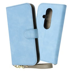 IN-FRS24DML1/A [らくらくスマートフォン F-53E Raffine 耐衝撃 マグネットベルト ハンドストラップ付き さらさら ムラ染め 手帳型レザーケース ブルー]