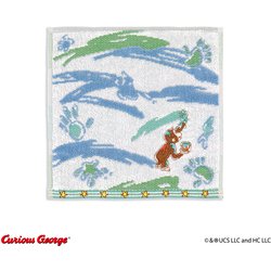68-2250065 [タオルハンカチ おさるのジョージ CGペンキあそび 20cm×20cm ブルー]