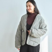 980039003 ノーカラーひょうたんキルティングコート Mサイズ カーキ fr980039